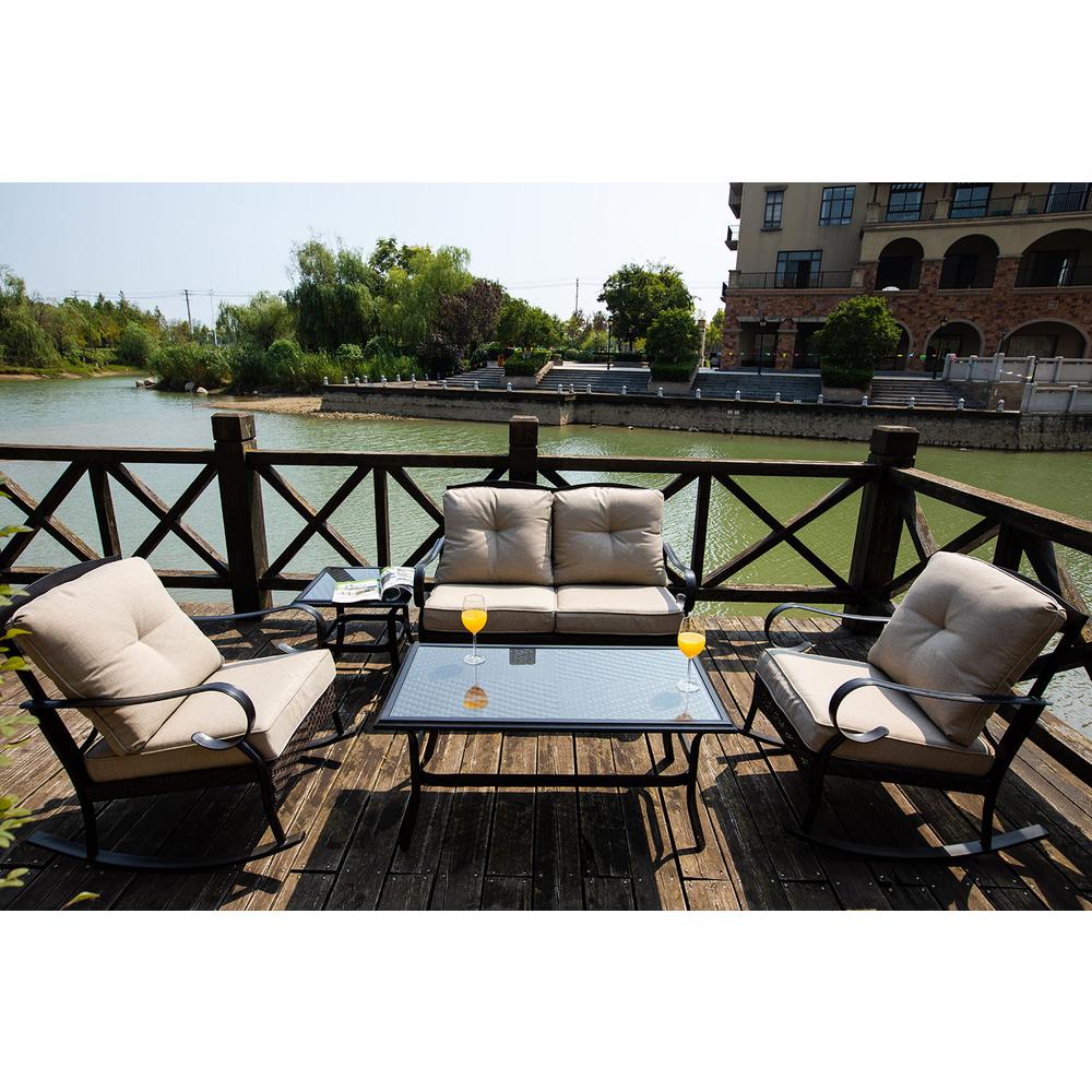 Direct Wicker Alicia 5-Piece Metal Patio Conversation Set with Beige Cushions