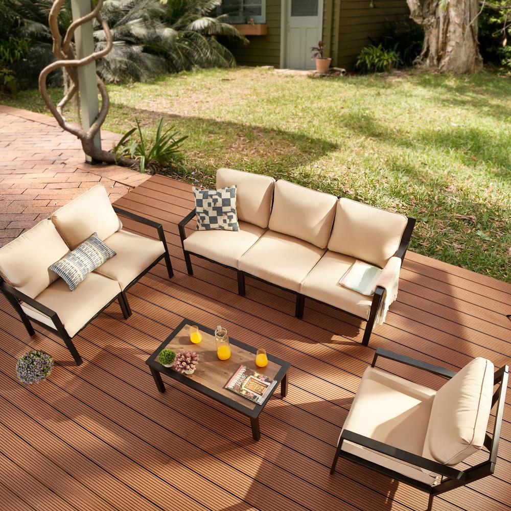 Direct Wicker Alicia 5-Piece Metal Patio Conversation Set with Beige Cushions