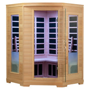 Durasage Health 3-Person Carbon Infrared Sauna - Canadian Hemlock Wooden Corner Sauna - Low EMF Carbon Infrared Panels - 1775 Watts