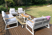 Direct Wicker White Iron Conversational Sofa Set with Drink Cooler Coffee Table