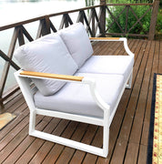 Direct Wicker White Iron Conversational Sofa Set with Drink Cooler Coffee Table