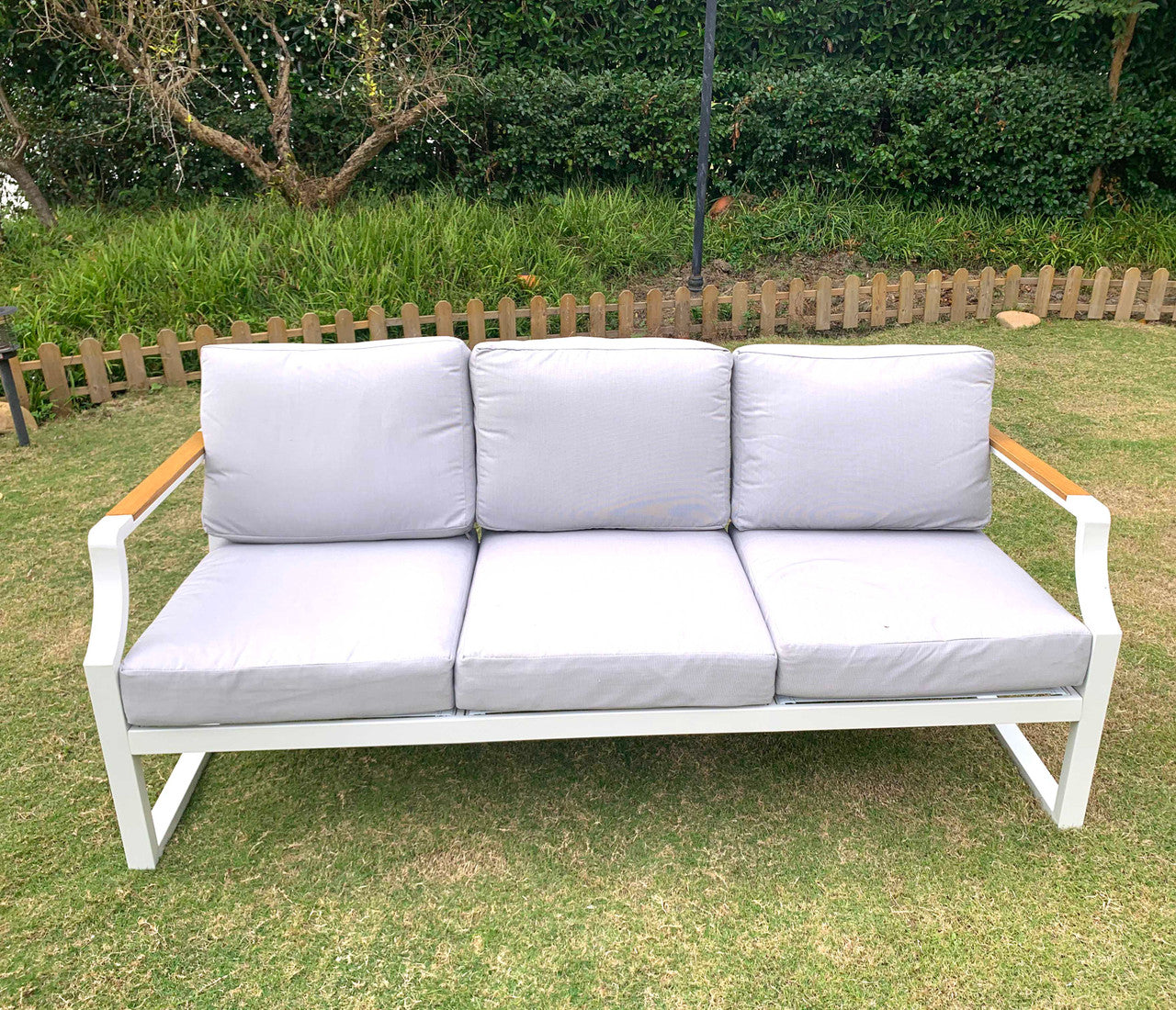 Direct Wicker White Iron Conversational Sofa Set with Drink Cooler Coffee Table