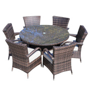 Direct Wicker's 6 Seats Round Dining Set - Table with Chairs