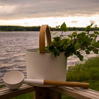 White Kolo Bucket with Wooden Handle & Ladle