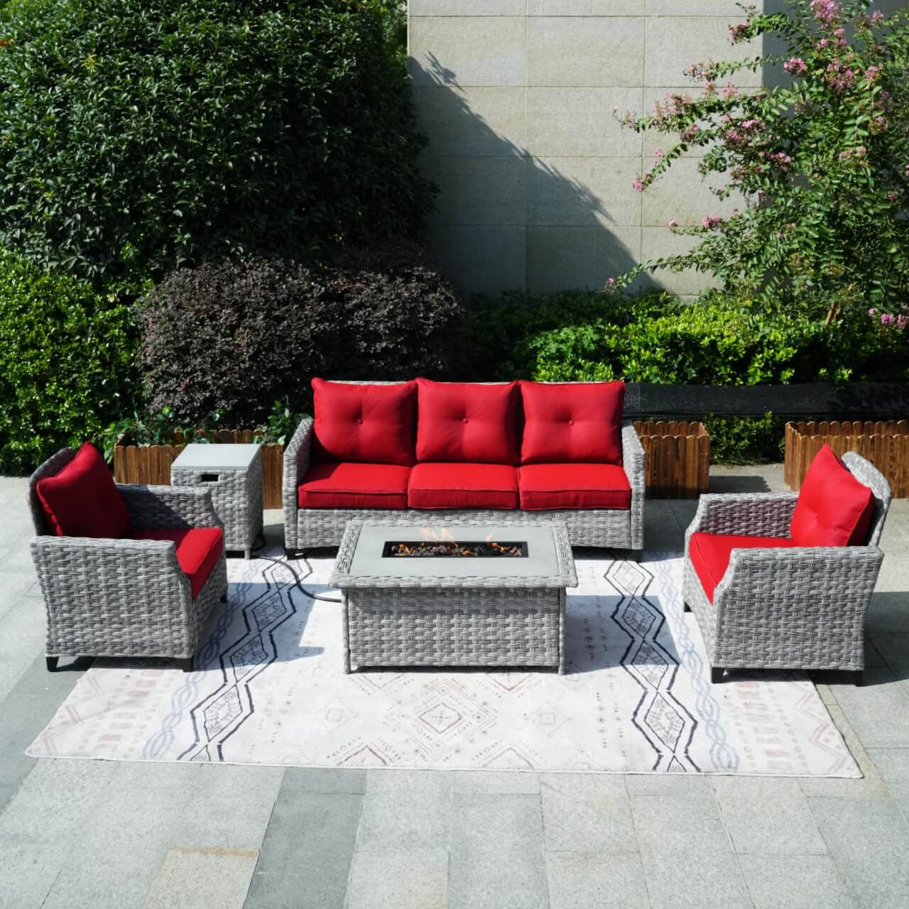 Direct Wicker 5 Seats Gray Patio Fire Pit Set of PAF-1802