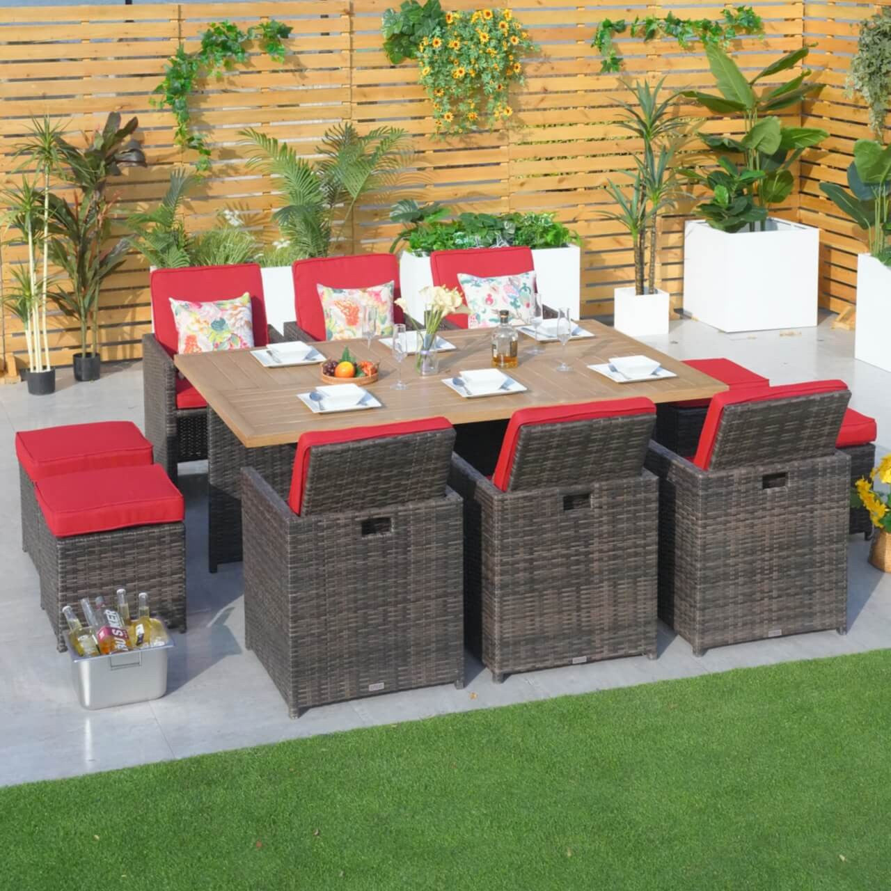 Direct Wicker's Patio Dining Set with 10 Seats and Aluminum Table - PAD-3234TA