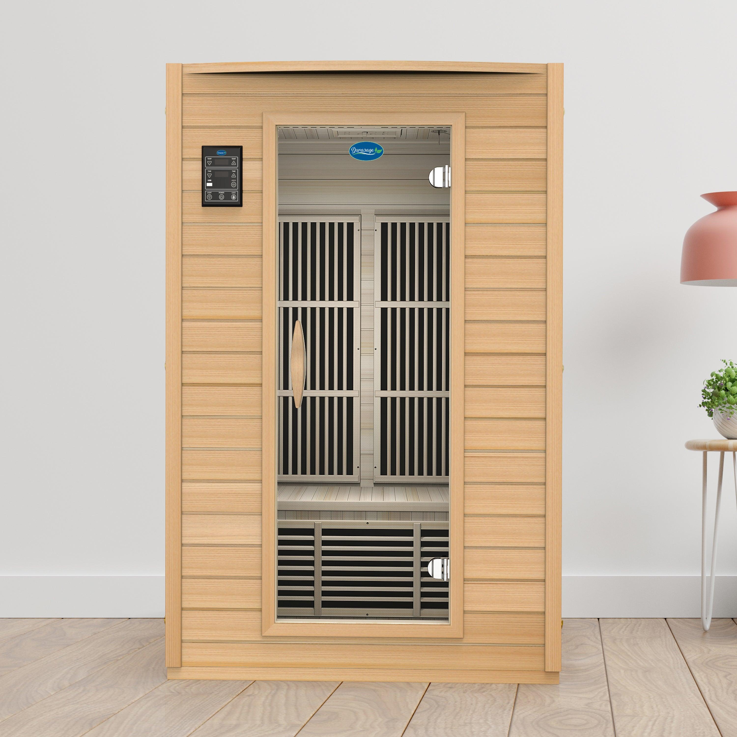 Durasage Health 2-Person Carbon Infrared Sauna - Canadian Hemlock Wooden Sauna - 1700 Watts - Bluetooth, FM Radio & USB Input