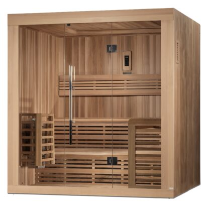 Golden Designs “Gargellen” 5 Person Hybrid Outdoor/Indoor Steam Sauna – Canadian Hemlock (GDI-7689-01)