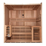 Golden Designs “Gargellen” 5 Person Hybrid Outdoor/Indoor Steam Sauna – Canadian Hemlock (GDI-7689-01)