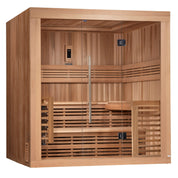 Golden Designs “Gargellen” 5 Person Hybrid Outdoor/Indoor Steam Sauna – Canadian Hemlock (GDI-7689-01)