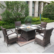 Direct Wicker 4 Seat Square Gas Fire Pit Dining Table With Eton Chair