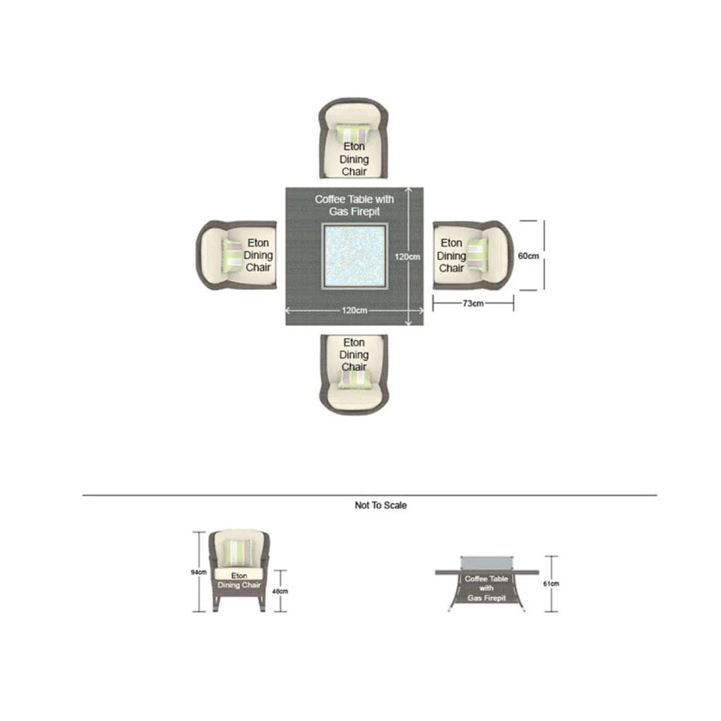 Direct Wicker 4 Seat Square Gas Fire Pit Dining Table With Eton Chair