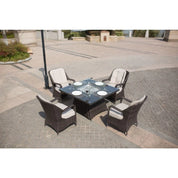 Direct Wicker 4 Seat Square Gas Fire Pit Dining Table With Eton Chair