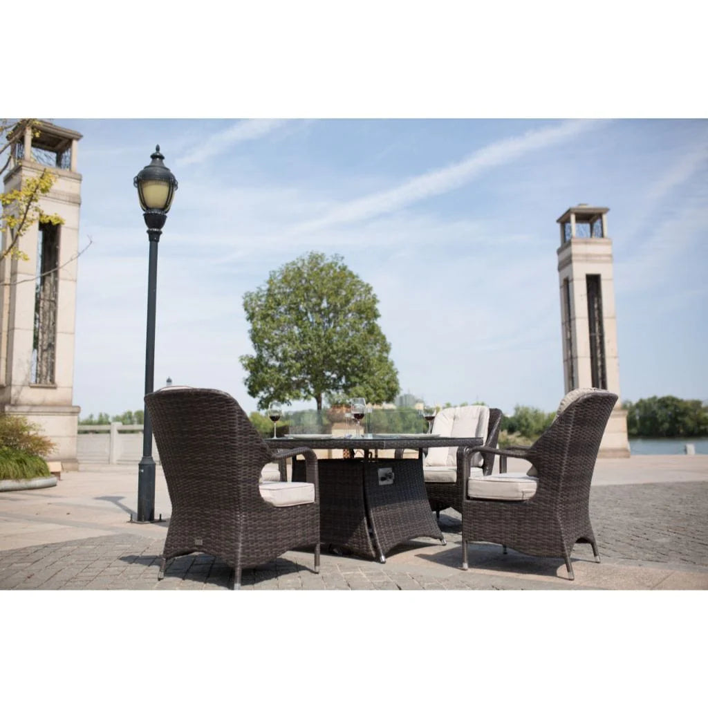 Direct Wicker 4 Seat Square Gas Fire Pit Dining Table With Eton Chair