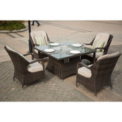 Direct Wicker 4 Seat Square Gas Fire Pit Dining Table With Eton Chair