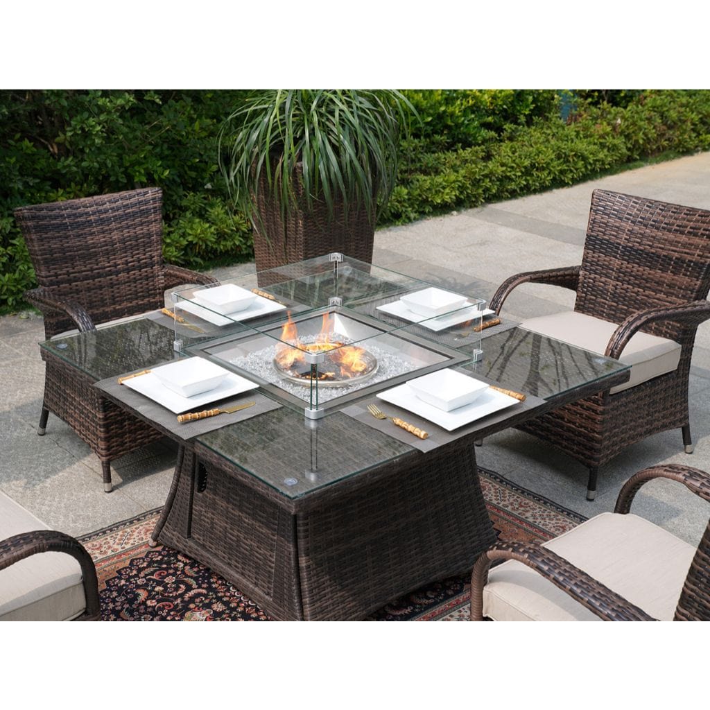 Direct Wicker 4 Seat Square Gas Fire Pit Dining Table With Eton Chair