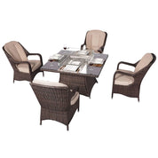 Direct Wicker 4 Seat Square Gas Fire Pit Dining Table With Eton Chair