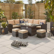 Direct Wicker 6 Pieces Outdoor Patio Fire Pit Table Conversational Sofa Set with Cushions, Brown