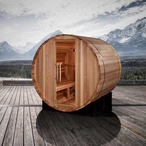 Golden Designs "St. Moritz" 2 Person Barrel Traditional Outdoor/Indoor Sauna - Pacific Cedar (GDI-B002-01)