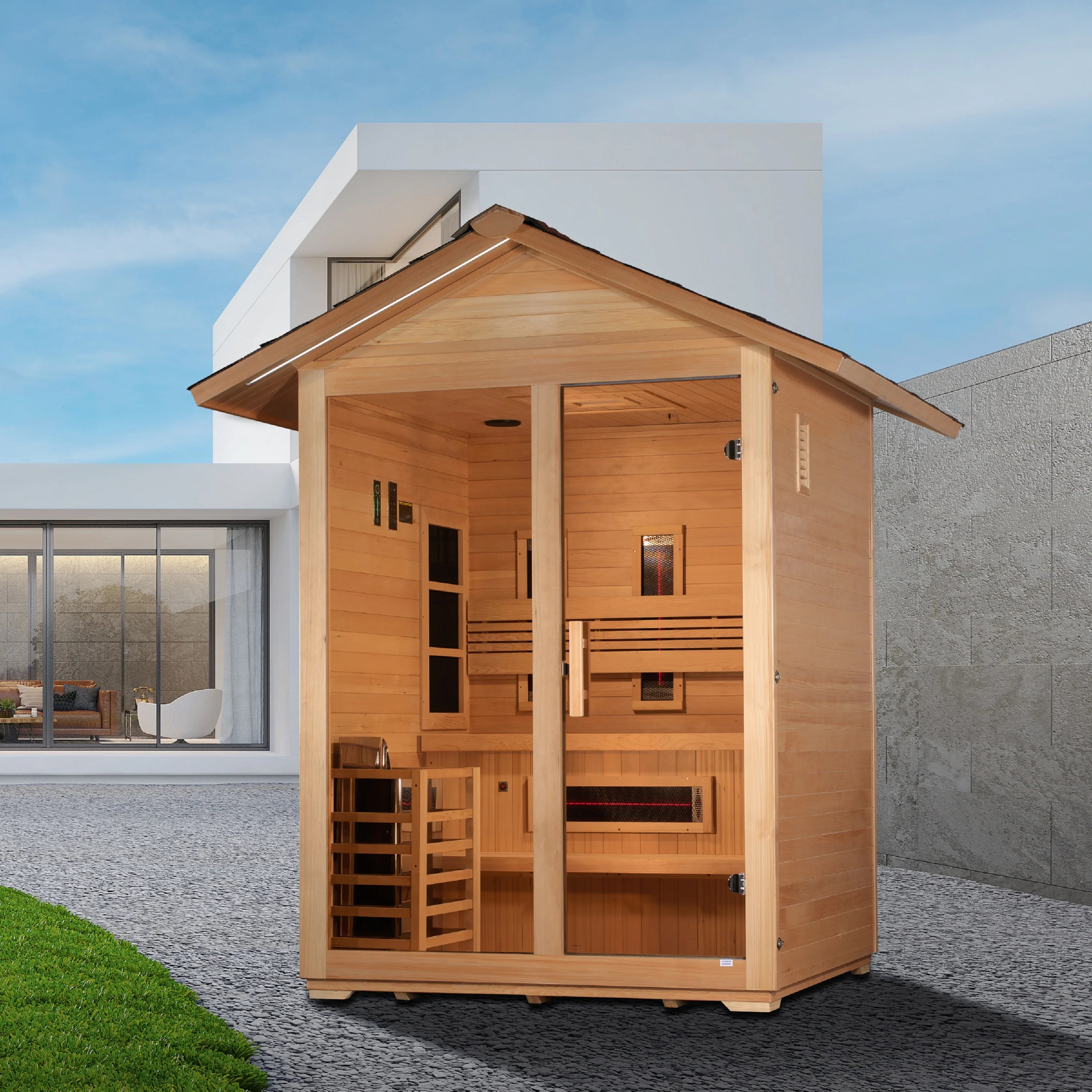 Golden Designs “Carinthia” 3 Person Hybrid Outdoor/Indoor Steam Sauna – Canadian Hemlock+ (GDI-8123-01)