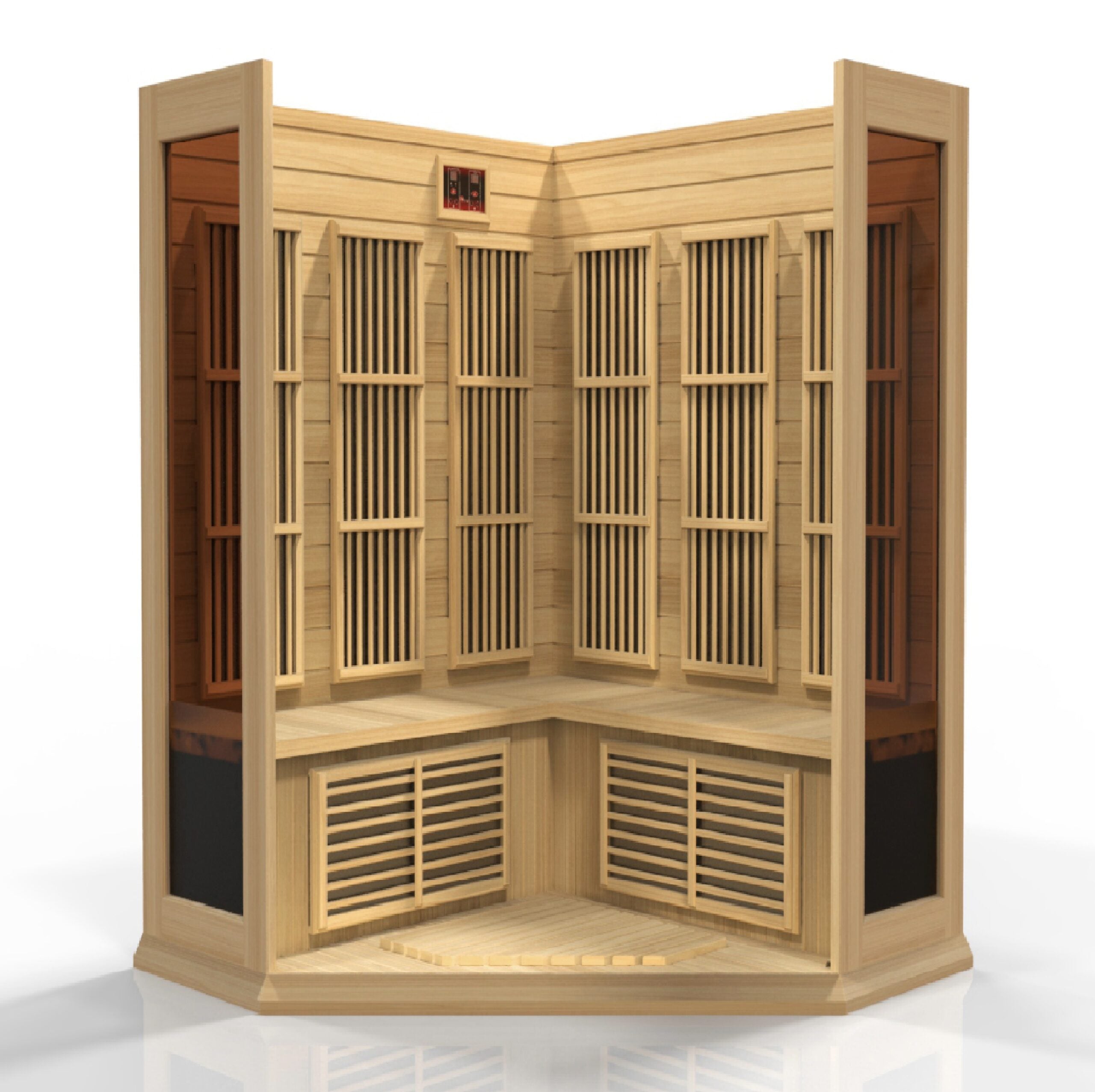 Maxxus 3 Person Corner Near Zero EMF FAR Infrared Dry Indoor Sauna in Canadian Hemlock (MX-K356-01-ZF)