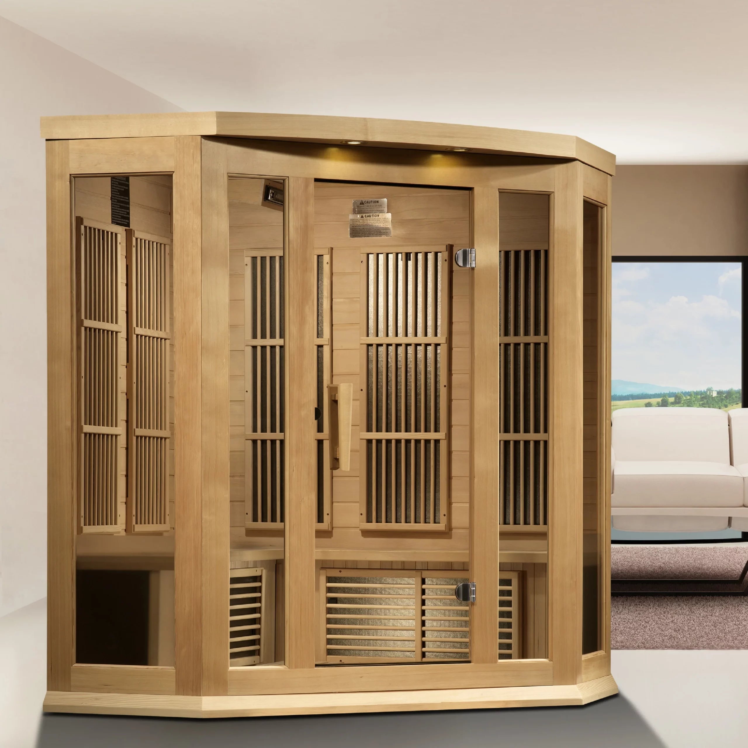 Maxxus 3 Person Corner Near Zero EMF FAR Infrared Dry Indoor Sauna in Canadian Hemlock (MX-K356-01-ZF)