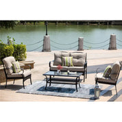 Patio Iron 4 or 5 Piece Sofa Seating Group with Cushions - 4 Pieces - Beige