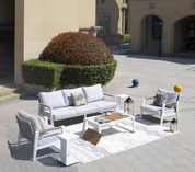 Direct Wicker Carol 6-Piece Aluminum Patio Conversation Set with Ice Box Table and Gray Cushions