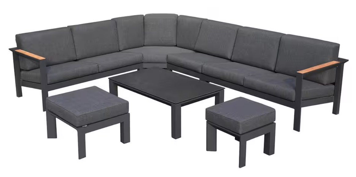 Direct Wicker Anna Black 7-Piece Aluminum Patio Conversation Sectional Set with Black Cushions