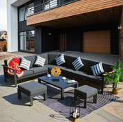 Direct Wicker Anna Black 7-Piece Aluminum Patio Conversation Sectional Set with Black Cushions