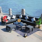 Direct Wicker Anna Black 7-Piece Aluminum Patio Conversation Sectional Set with Black Cushions