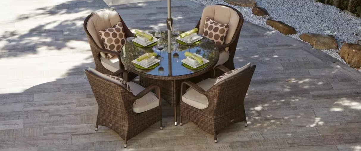 Direct Wicker Patio 5-Piece Round Dining Set with Removable Cushions