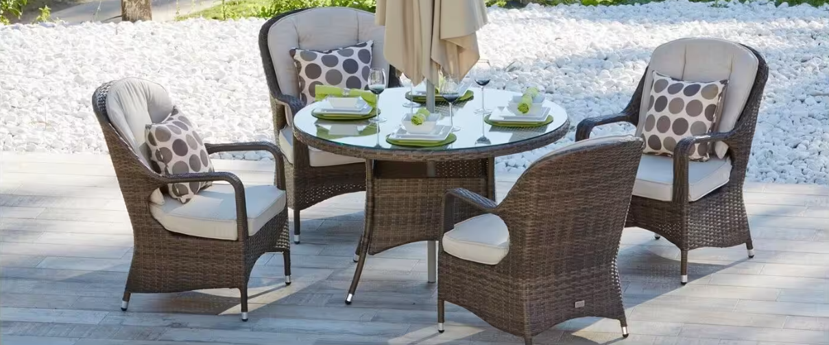 Direct Wicker Patio 5-Piece Round Dining Set with Removable Cushions