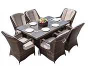 Ozark Brown 7-Piece Wicker Rectangular Outdoor Dining Set with Beige Cushion