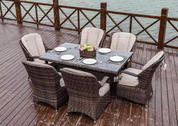 Ozark Brown 7-Piece Wicker Rectangular Outdoor Dining Set with Beige Cushion