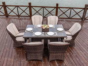 Ozark Brown 7-Piece Wicker Rectangular Outdoor Dining Set with Beige Cushion