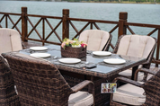 Ozark Brown 7-Piece Wicker Rectangular Outdoor Dining Set with Beige Cushion