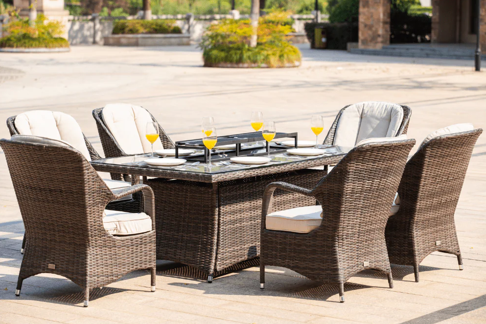 Direct Wicker Regal 7-Piece Outdoor Dining Set with LP Fire Pit Table (PAG-1106-R)