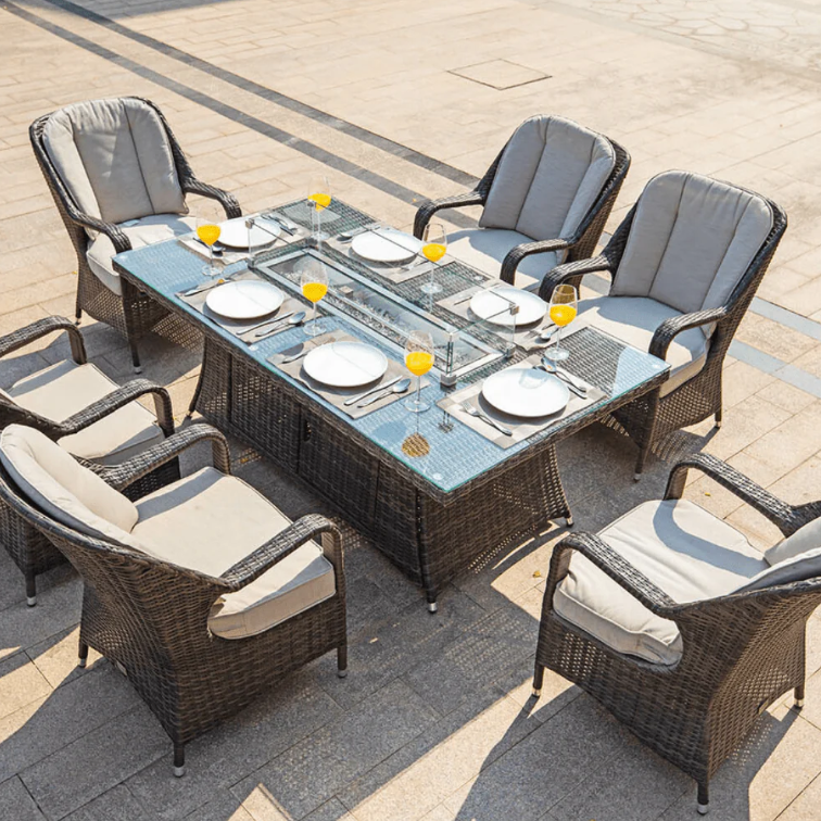 Direct Wicker Regal 7-Piece Outdoor Dining Set with LP Fire Pit Table (PAG-1106-R)