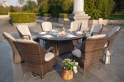 Direct Wicker Turnbury Large 70.8 in. Propane Round Brown Wicker Gas Fire Pit Table with Tempered Glass Surround