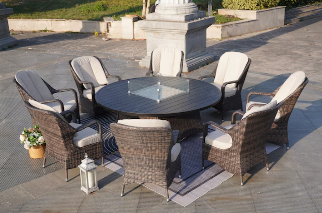 Direct Wicker Turnbury Large 70.8 in. Propane Round Brown Wicker Gas Fire Pit Table with Tempered Glass Surround