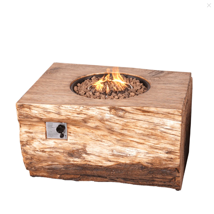 Direct Wicker 44-Inch Rectangular Tree Stump Propane Fire Pit Table