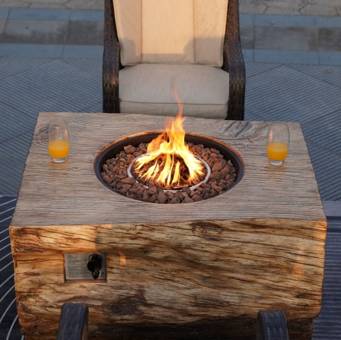 Direct Wicker 44-Inch Rectangular Tree Stump Propane Fire Pit Table