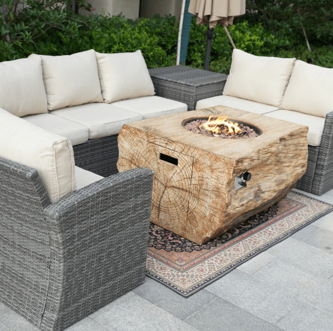 Direct Wicker 44-Inch Rectangular Tree Stump Propane Fire Pit Table