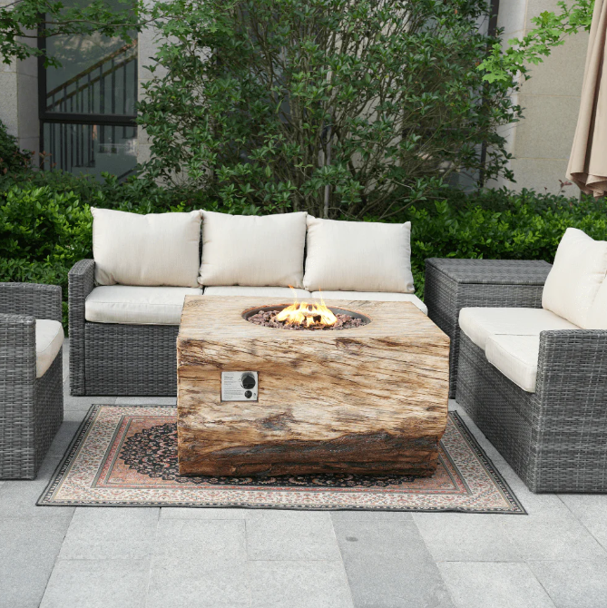 Direct Wicker 44-Inch Rectangular Tree Stump Propane Fire Pit Table