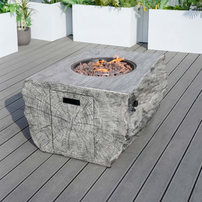 Direct Wicker 44-Inch Rectangular Tree Stump Propane Fire Pit Table