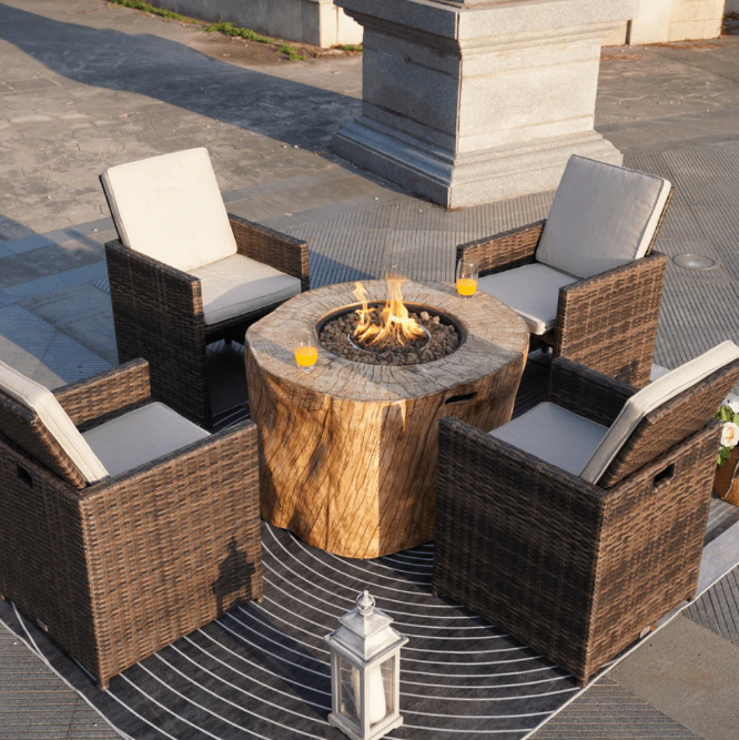 Direct Wicker Round Fire Pit Table, Terrafab Material Outdoor Fire Pit Table, Gas Fire Pit Dining Table | Model PAG-2180