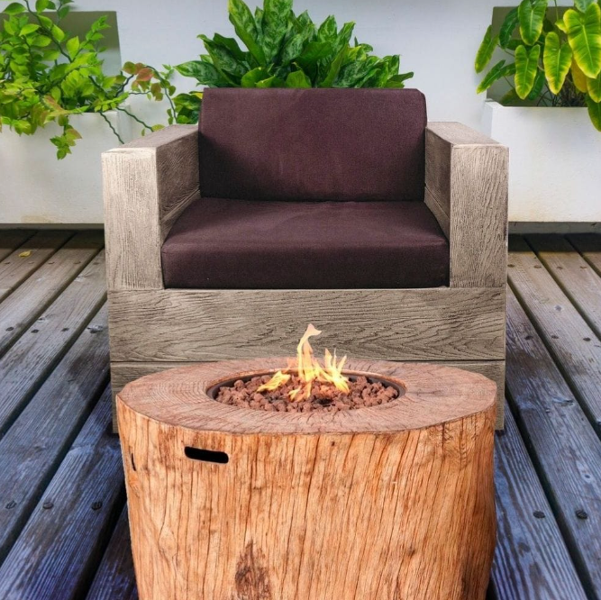 Direct Wicker Round Fire Pit Table, Terrafab Material Outdoor Fire Pit Table, Gas Fire Pit Dining Table | Model PAG-2180