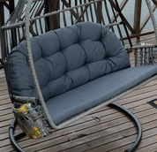 Direct Wicker Bobi Beige Wicker Double Seat Patio Swing Chair with Gray Cushion