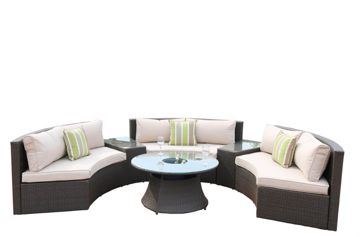 Outdoor Furniture Half-Moon Wicker Sofa Set with Coffee Table